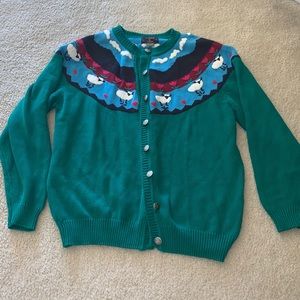 Vintage Colorful Sheep Patterned Stripe Button Up Open Cotton Cardigan
